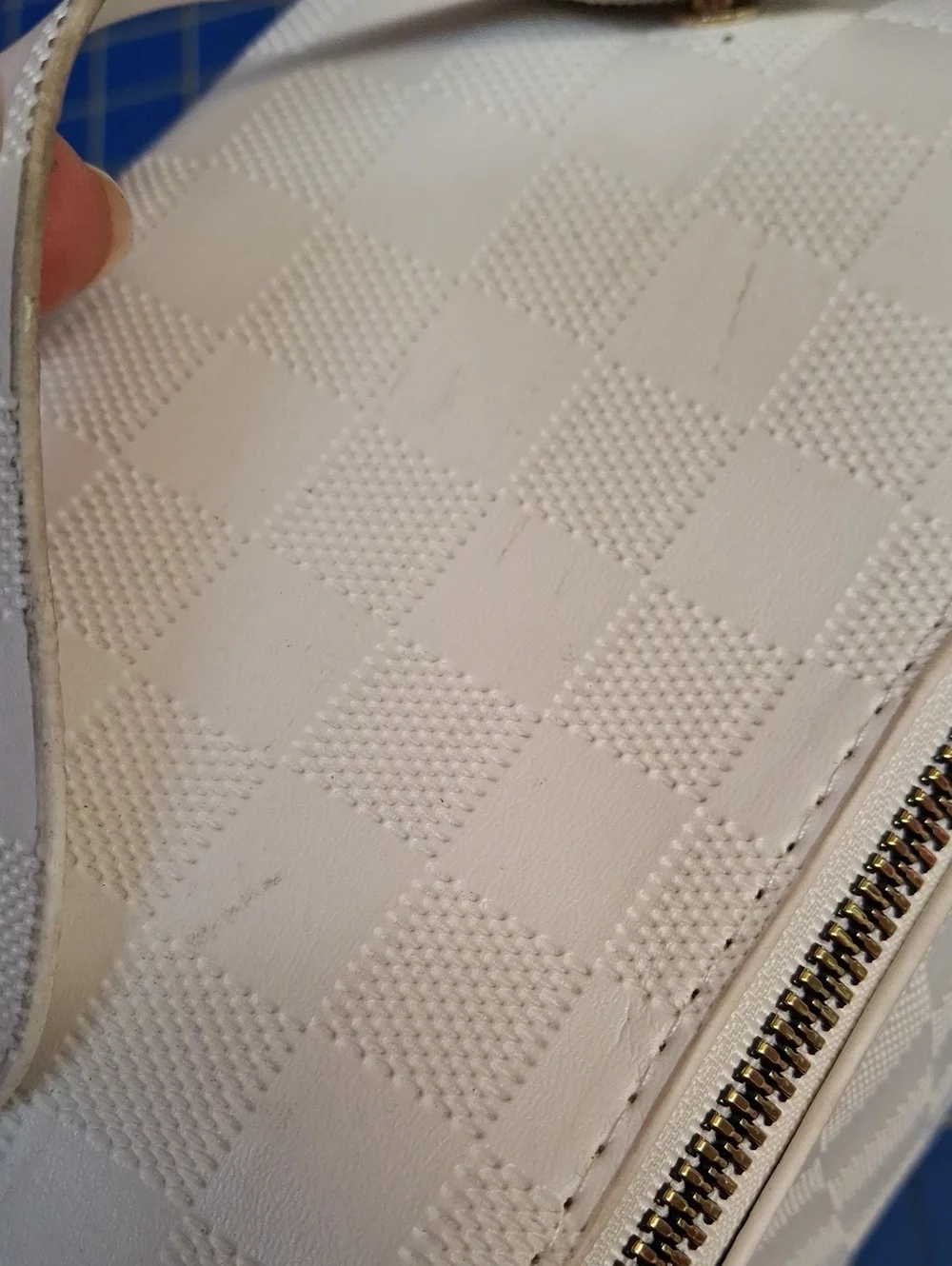 White Quilted Cosmetic Train Case Gold Hardware 9x5x5
